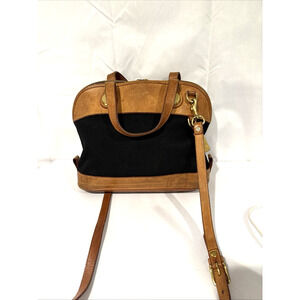 Dooney and Bourke Black Canvas & Tan Leather Carry Bucket Tote Handbag Purse 13"